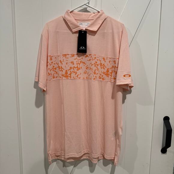 Oakley Men's XL Polo Shirt Pastel Orange Sand Print Hydrolix NWT Golf Top - Picture 2 of 6
